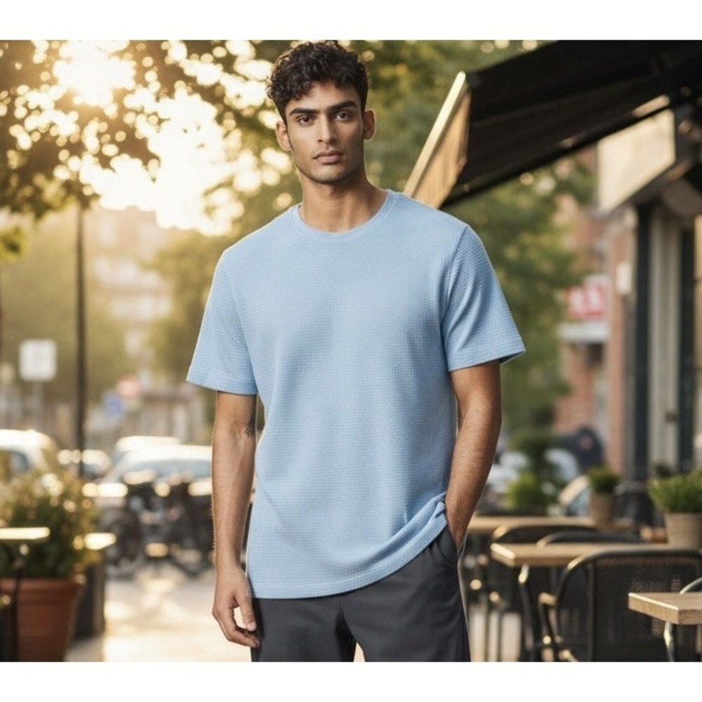 Ted Baker Men's Curly Textured T Shirt Blue Basketweave Pullover Size 6  2XL US